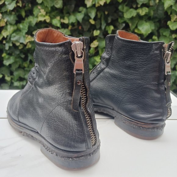 Elia Maurizi Leather Ankle Boots Back Zip Natural Rubber Mid-Sole Size 10.5 M - Picture 5 of 12
